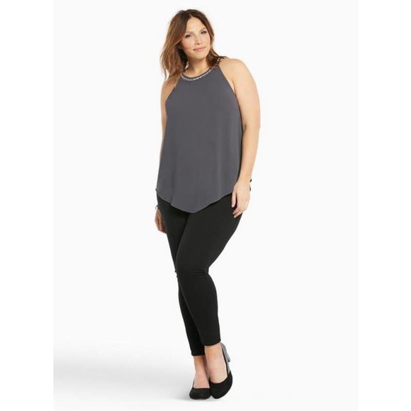 TORRID Embellished Neck Crepe Tank Top Charcoal Grey Size‎ 1/XL - Picture 2 of 9